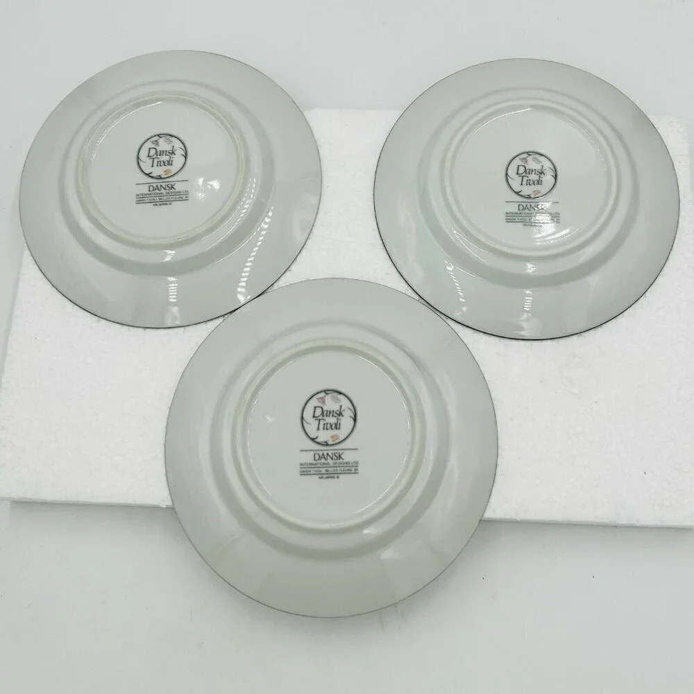 Dansk Tivoli Belles Fleurs 7” Side Small Plates Gray Tulips Pattern Set of 3